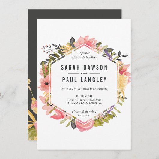 Floral Lijst Wedding Invitation Kaart (Voorkant / Achterkant)