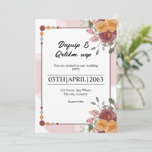 Floral Lijst Winter Wedding Kaart (Staand voorkant)