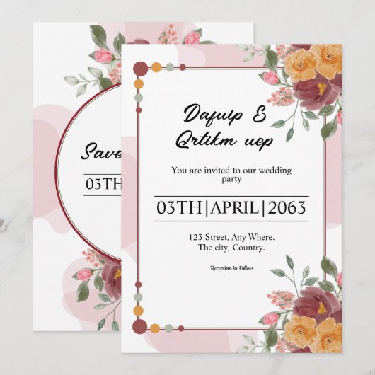 Floral Lijst Winter Wedding Kaart (Voorkant / Achterkant)