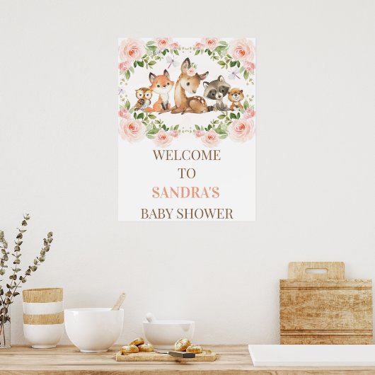 Floral Lijst Woodland Baby shower Welkomstteken Poster (Keuken)