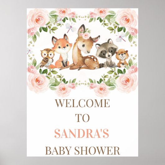 Floral Lijst Woodland Baby shower Welkomstteken Poster (Voorkant)