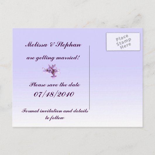 Floral Lila Bloemen sparen de Datum Aankondigingskaart (Achterkant)