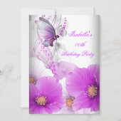 Floral Lila Butterfly Birthday Party SML Kaart (Voorkant)