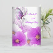 Floral Lila Butterfly Birthday Party SML Kaart (Staand voorkant)