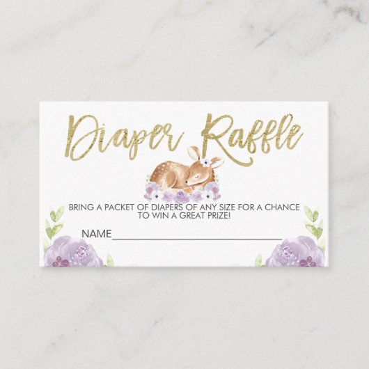 Floral Lila Deer Diaper Raffle Baby shower Ticket Informatiekaartje (Voorkant)