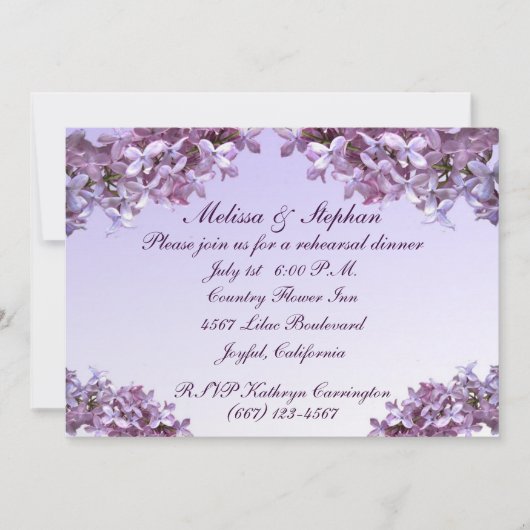 Floral Lila Flowers Wedding Rehearsal Dinner Kaart (Voorkant)