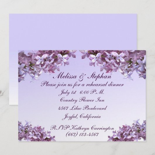 Floral Lila Flowers Wedding Rehearsal Dinner Kaart (Voorkant / Achterkant)