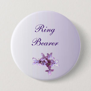 Floral Lila Flowers Wedding Ring Bearer Pin Ronde Button 7,6 Cm