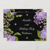 Floral Lila Gold Black Elite Women's Birthday Kaart (Voorkant / Achterkant)