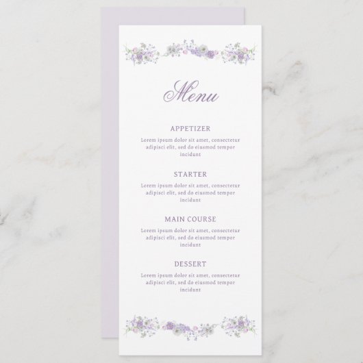 Floral Lila Lavendel Classic Menu (Voorkant / Achterkant)