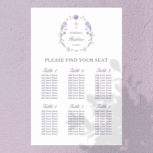 Floral Lila Lavendel Krans Doop Zitting Grafiek Poster