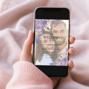 Floral Lila Lavender Vellum Overlay Photo Wedding Kaart