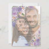 Floral Lila Lavender Vellum Overlay Photo Wedding Kaart (Voorkant)