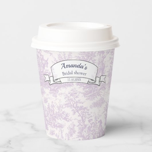 floral lila toile de jouy douchepapier papieren bekers (Voorkant)