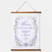 Floral Lilac Frame Religious Wedding Welcome Hangend Wandkleed (Voorkant)