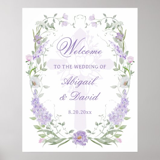 Floral Lilac Frame Religious Wedding Welcome Poster (Voorkant)
