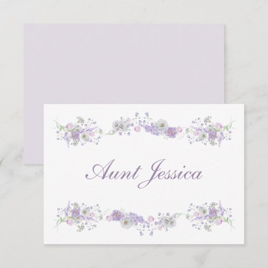 Floral Lilac Lavender Flat Place Card (Voorkant / Achterkant)