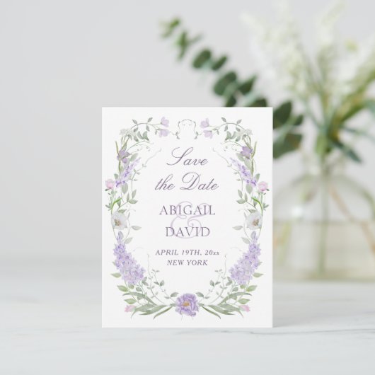 Floral Lilac Lavender Frame Wedding Save The Date (Staand voorkant)
