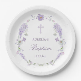 Floral Lilac Lavender Wreath Baptism Papieren Bordje