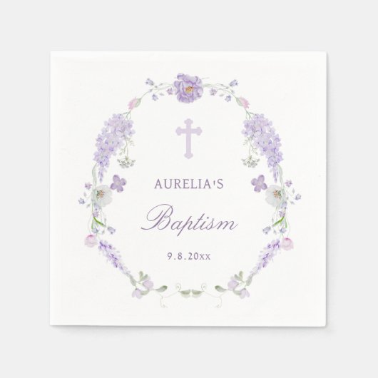 Floral Lilac Lavender Wreath Baptism Servet (Voorkant)