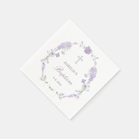 Floral Lilac Lavender Wreath Baptism Servet (Hoek)