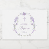 Floral Lilac Lavender Wreath Baptism Sparkling Wijnetiket (Enkel label)