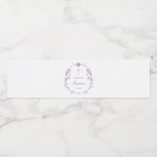 Floral Lilac Lavender Wreath Baptism Waterfles Etiket (Enkel label)