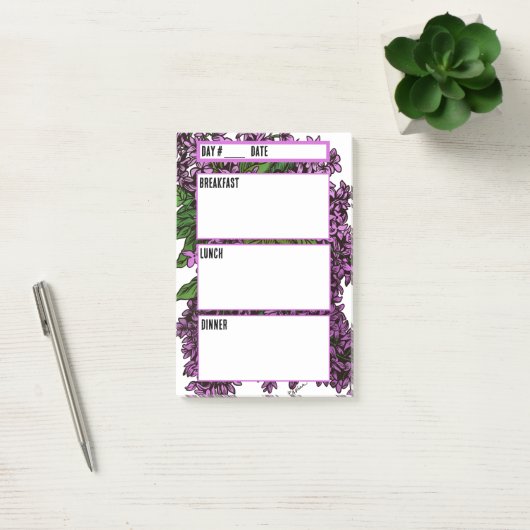 Floral Lilacs Camping Menu Maaltijdplanningstool Post-it® Notes (Kantoor)