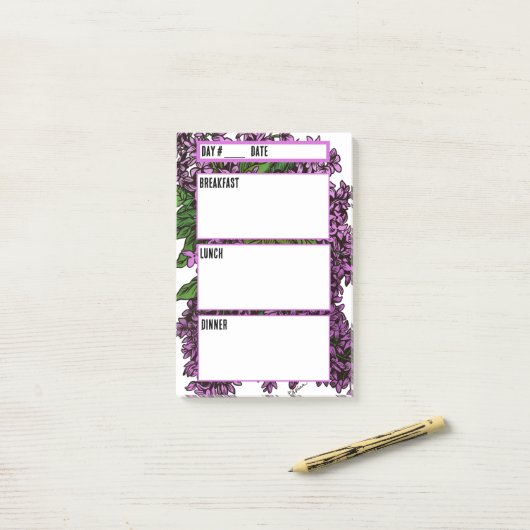 Floral Lilacs Camping Menu Maaltijdplanningstool Post-it® Notes (Op bureau)