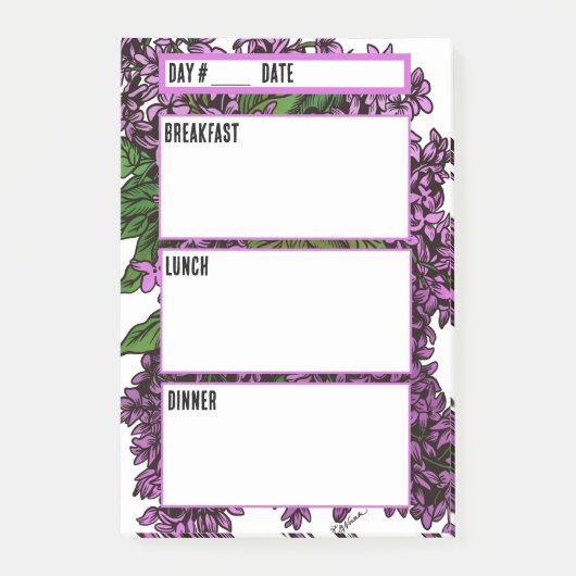 Floral Lilacs Camping Menu Maaltijdplanningstool Post-it® Notes (Voorkant)