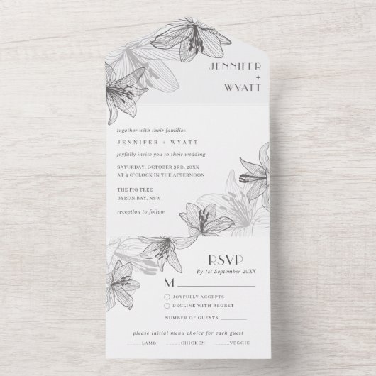 Floral Lilies All In One Uitnodiging (Binnen)