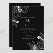 Floral Lilies Black and White Wedding Kaart (Voorkant / Achterkant)