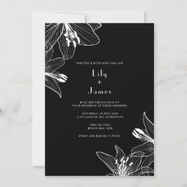 Floral Lilies Black and White Wedding Kaart