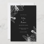 Floral Lilies Black en White Save the Date Kaart (Voorkant)