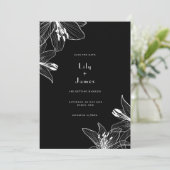 Floral Lilies Black en White Save the Date Kaart (Staand voorkant)