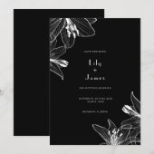 Floral Lilies Black en White Save the Date Kaart (Voorkant / Achterkant)