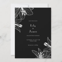 Floral Lilies Black en White Save the Date