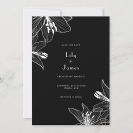 Floral Lilies Black en White Save the Date Kaart