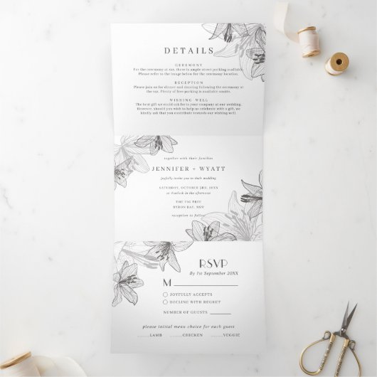 Floral Lilies in één uitnodiging (Binnen)