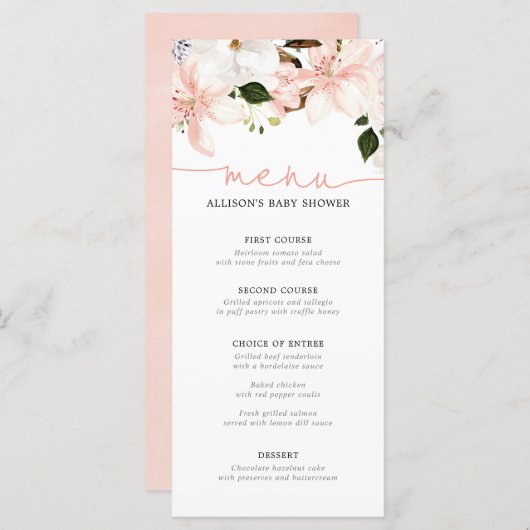 Floral lilies lente baby shower menu (Voorkant / Achterkant)