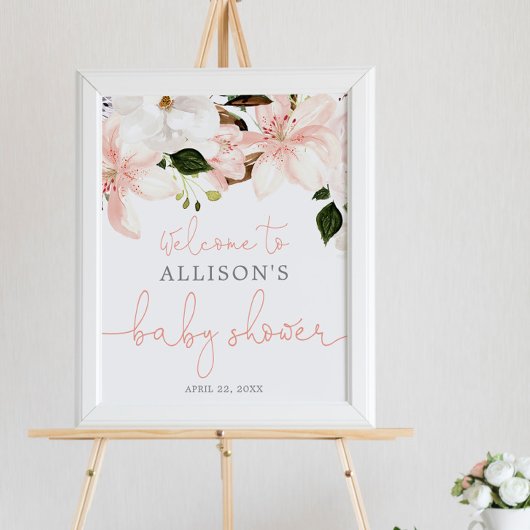 Floral lilies Spring baby shower welkomstteken Poster