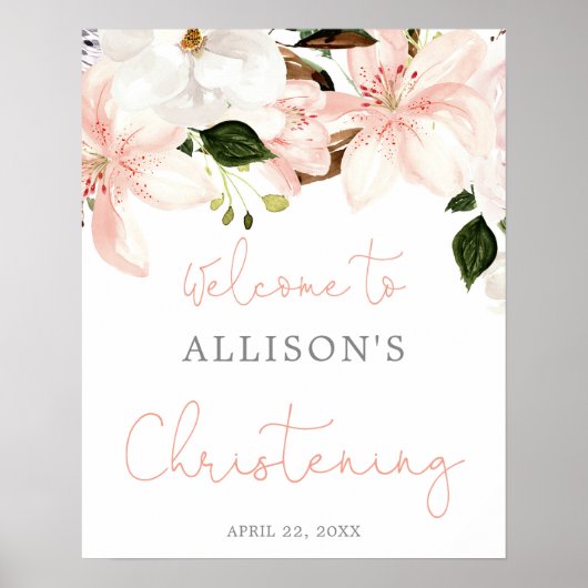 Floral lilies Spring Christening welkomstteken Poster (Voorkant)