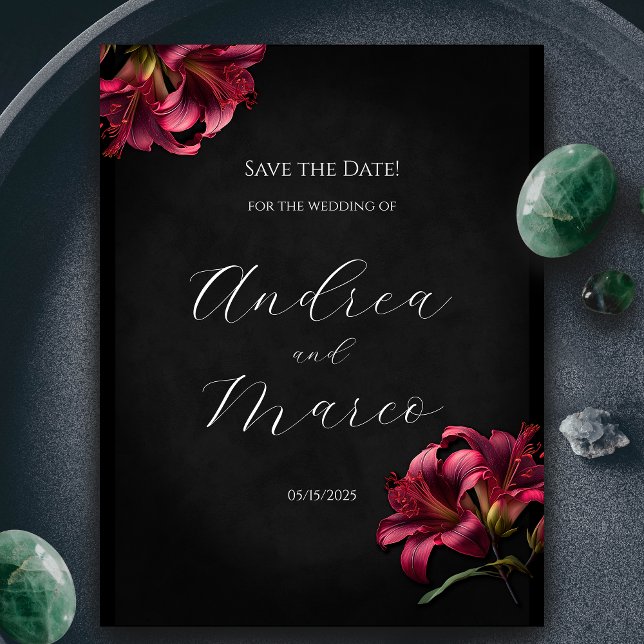 Floral Lilly Dark Gothic Bruiloft Save the Date (Floral Lilly Dark Gothic Wedding Save the Date)