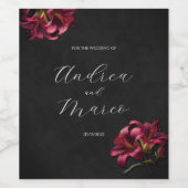 Floral Lilly Donker Gotische Bruiloft Wijn Etiket (Enkel label)