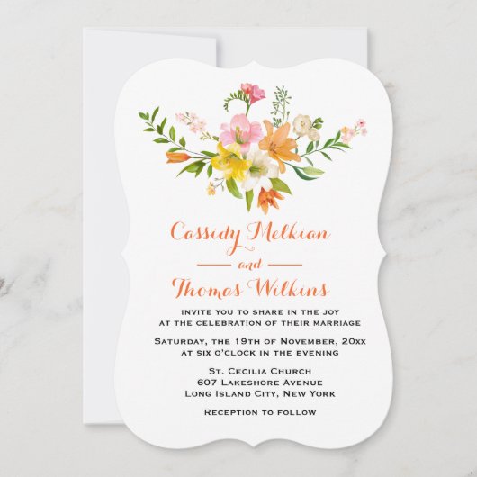 Floral Lily Flowers Roze ,Geel & Sinaasappel bruil Kaart (Voorkant)