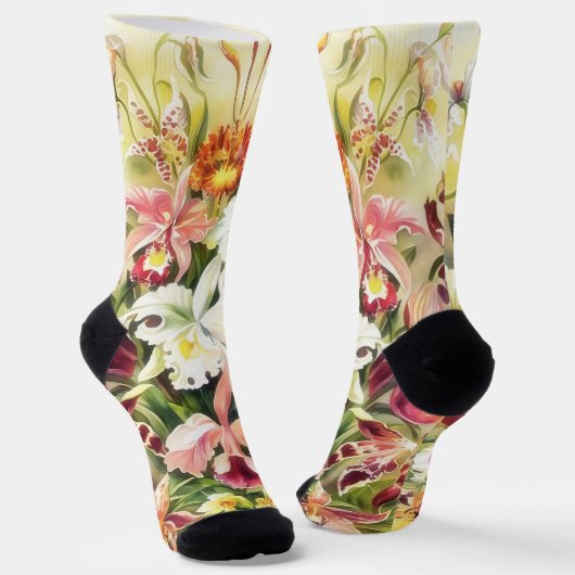 Floral Lily Flowers  stijl Art Sokken (Gebogen)