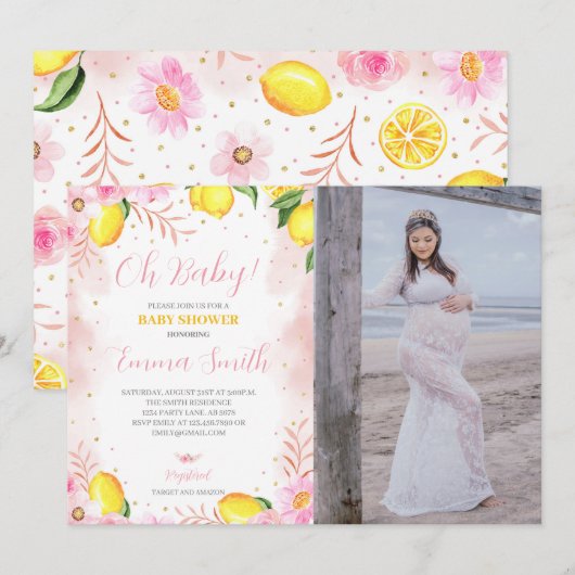 Floral limonade Baby shower foto Kaart (Voorkant / Achterkant)