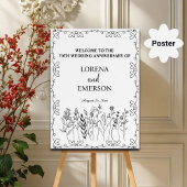 Floral Line Art 70th Wedding Jubileum Welkom Poster