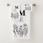 Floral Line Art Custom Monogram Bad Handdoek (Insitu)