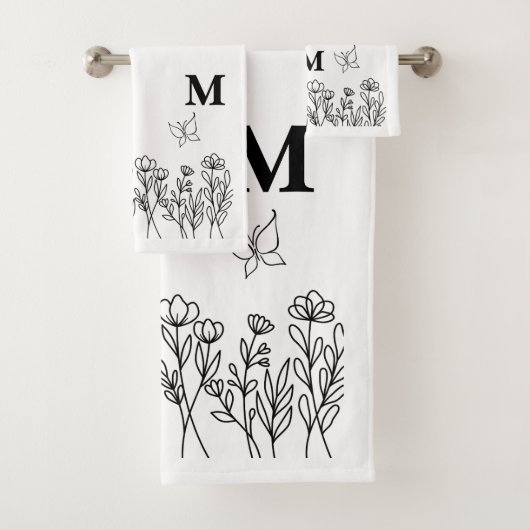 Floral Line Art Custom Monogram Bad Handdoek (Insitu)